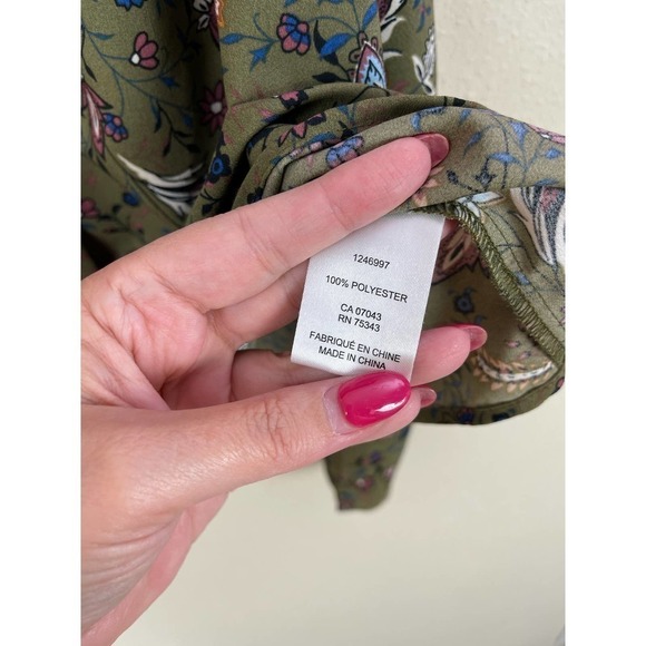 Rachel Zoe Paisley Floral Olive Button Up Blouse‎ Size Small - Picture 5 of 7